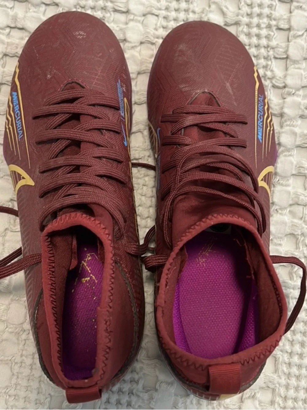 Nike Maroon and Gold Mercurial Youth Soccer Cleats